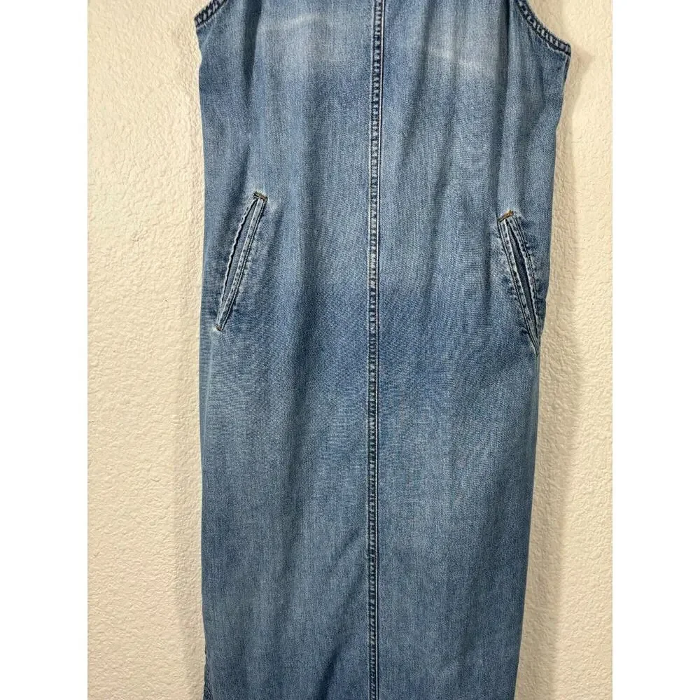 Vintage Distressed Denim Dress Womens‎ 4 Blue Jumper Midi Overall Y2K 90s